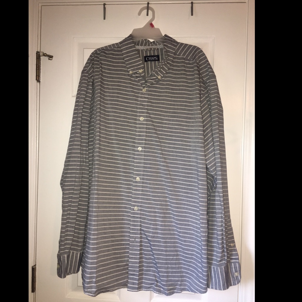 Chaps Gray&White Striped Button Down